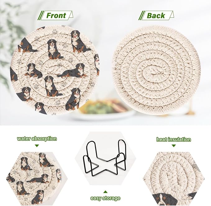 Berner Dogs Paw White Print Coasters - Image 4
