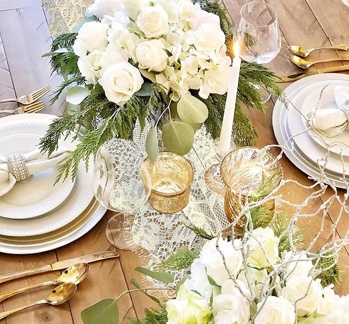 10 Pcs White Lace Table Runner 14 x 120 Inch Embroidered Boho Table Runner - Image 5
