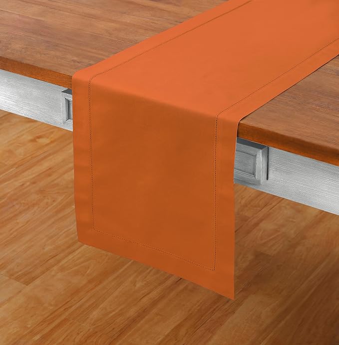 Solino Home Cotton Linen Dining Table Runner Pumpkin Hemstitch, 14 x 36 in | - Image 2