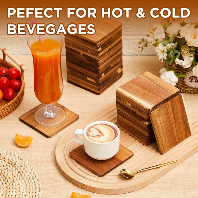 36 Pcs Unfinished Acacia Wood Coasters Bulk, 4 Inch Square Wooden Coasters - Image 4