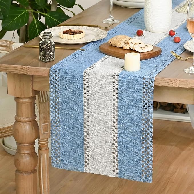 Artoid Mode Sky Blue Farmhouse Woven Table Runner 12x120 Inch | Holiday Rustic - Image 3