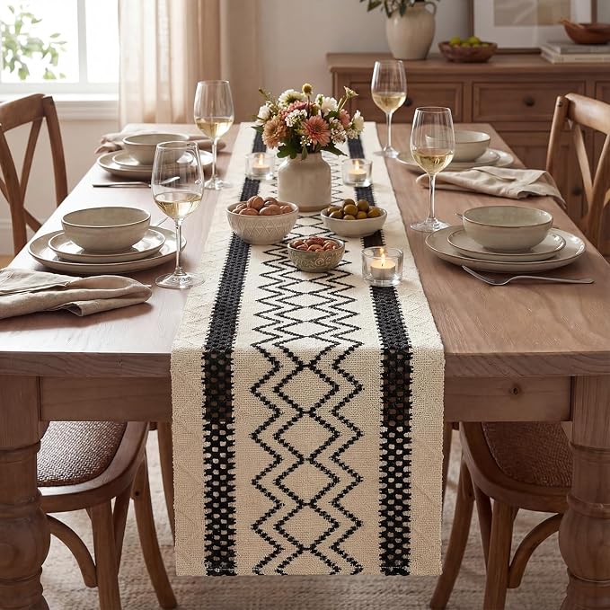 Artoid Mode Black Stripe Diamond Woven Table Runner 12x48 Inch | Holiday - Image 2