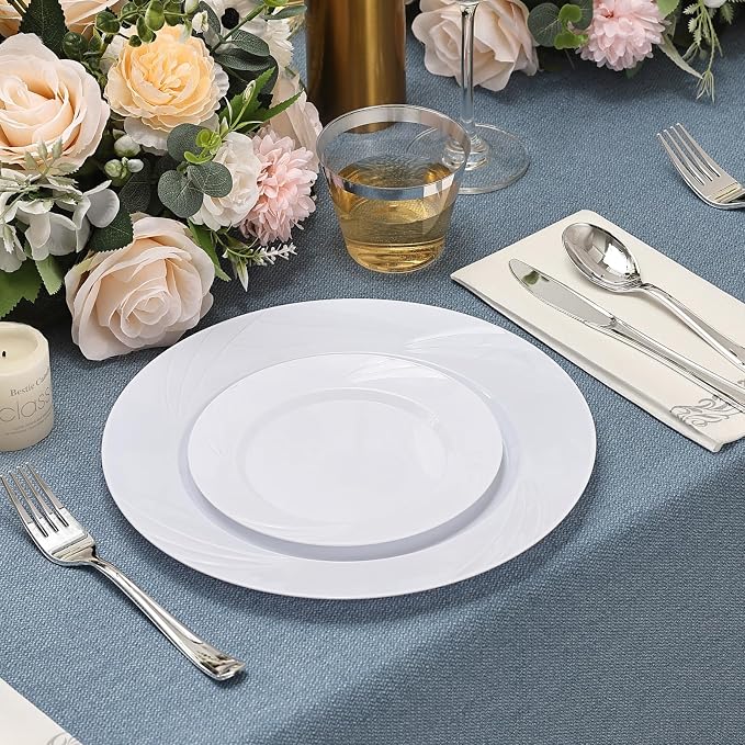 700-Piece White Swirls Plastic Dinnerware Set - Image 4