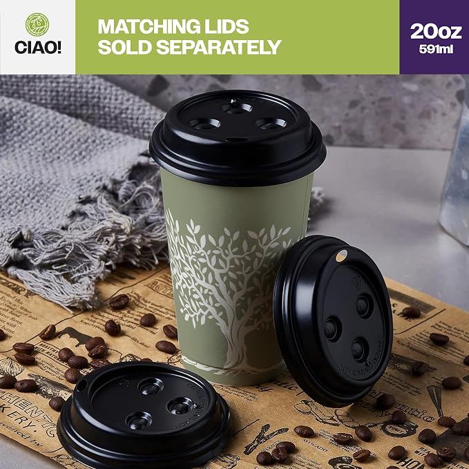 CIAO! 20oz Paper Hot Cup, Rooted Olive Print - Image 7