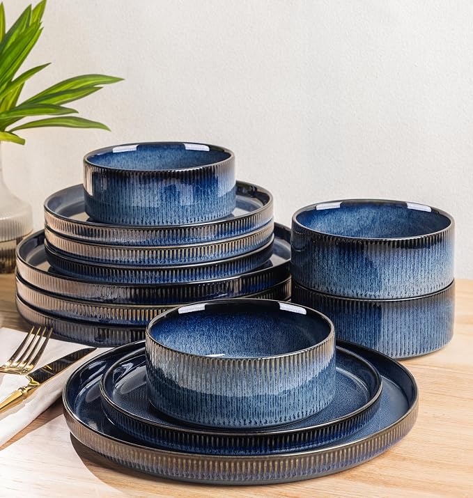 Ceramic Dinnerware Set for 4, 12-Piece Plates and Bowls Set | Lightweight by TheTerra