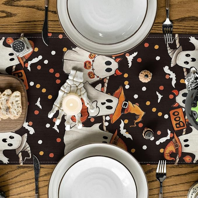Artoid Mode 210 GSM Halloween Table Runner 13x120 Inch Home Party Decor | Ghost - Image 3