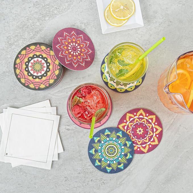 Restaurantware Round Paper Floral Coaster, 48 Pack - Image 7