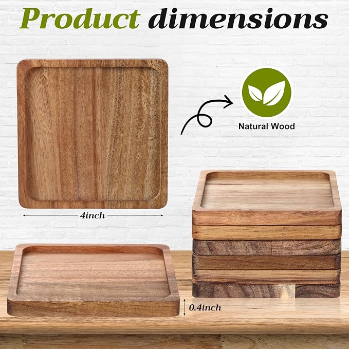 Zhehao 16 Pcs Acacia Wood Coasters Bulk 4 Inch Wooden Stackable Reusable Drink - Image 2