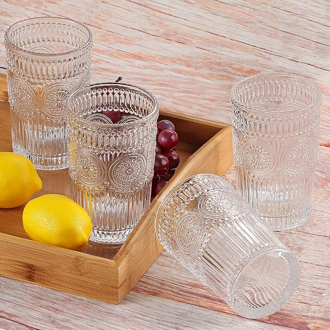 MDLUU Embossed Water Glasses, Romantic Glassware, Vintage Drinking Glasses - Image 6