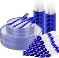 SUT 175 Pcs Blue and Clear Plastic Dinnerware Set by SeeYouTomorrow