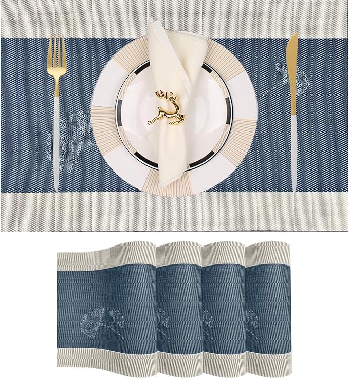 PIGCHCY Ginkgo Placemats Set of 4, Non-Slip Placemats Easy to Wipe Clean by PIGCHCY