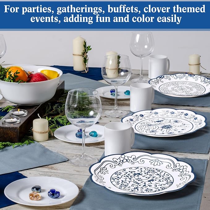 120 Pcs Blue Floral Party Plates 7 Inch Vintage Disposable Paper Plates Blue - Image 5
