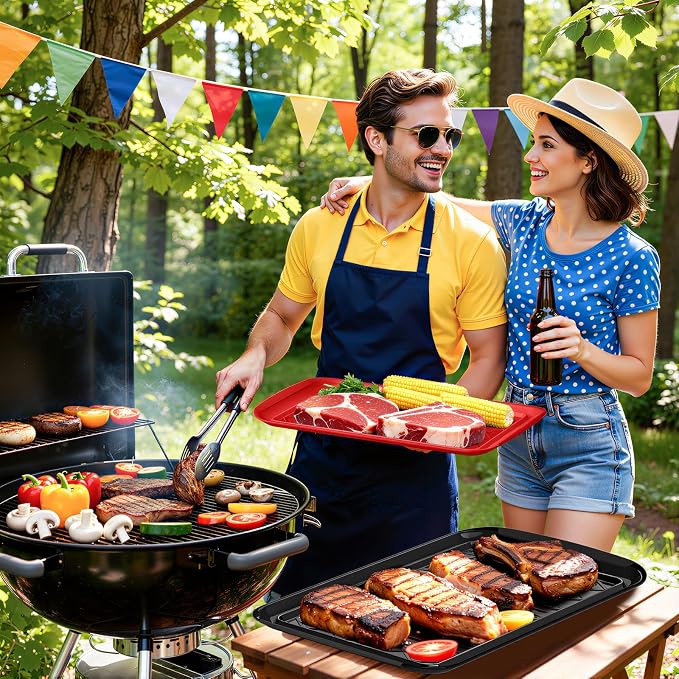 Grilling Prep & Serve Trays for Party Set of 6, Large BBQ Serving Platters | - Image 6
