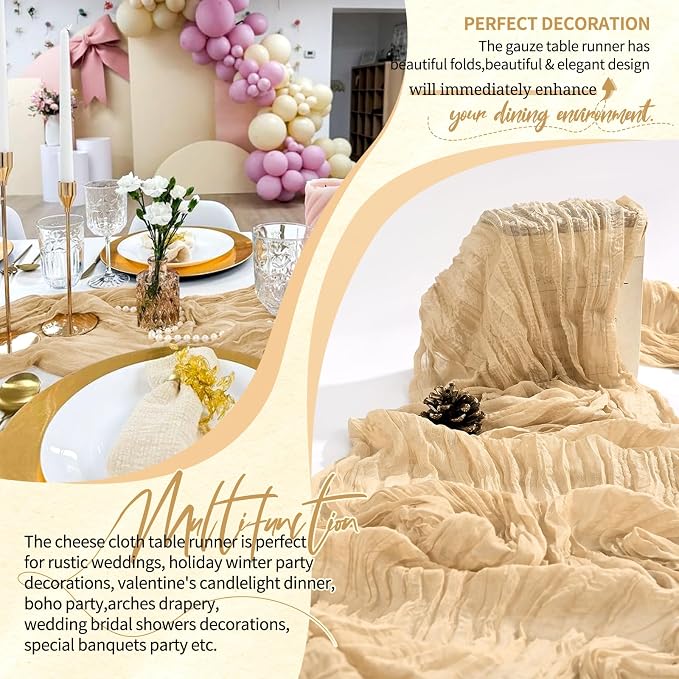 18 Pack Cheesecloth Table Runner 10FT Nude Table Runner Boho Gauze Cheese Cloth - Image 6