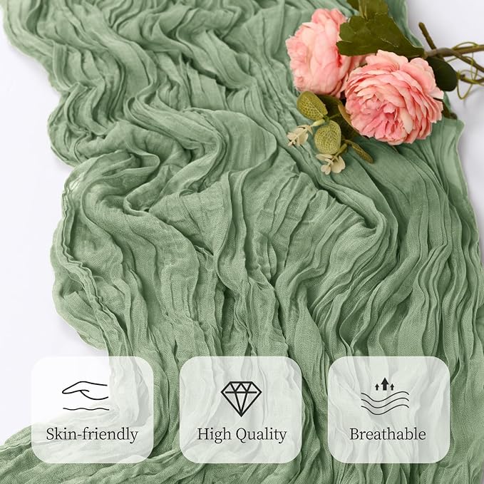 12 Pack Sage Green Cheesecloth Table Runner 17x108 Inch Semi Sheer Boho Gauze - Image 5