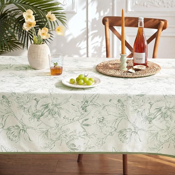 jinchan Green Floral Linen Rectangle Table Cloth 50 x 70 Inch | - Image 8