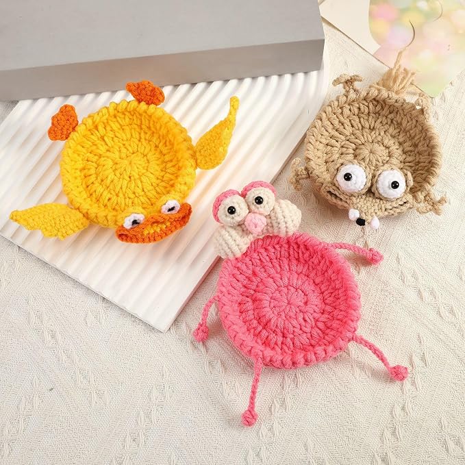 Crochet Animal Coasters Pop Up, Crochet Coasters 3D Funny Animal Mug Rug Drink - Image 2
