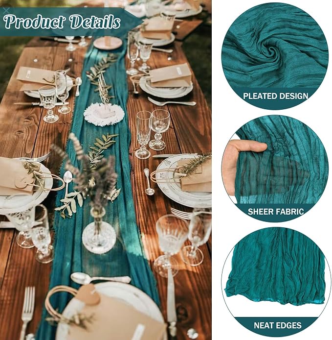 6 Pieces Teal 10FT Cheesecloth Table Runner Boho Gauze Fabric Table Runner - Image 2