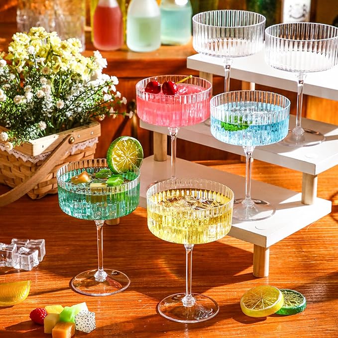 Jingmore 100 Pcs Ribbed Martini Glasses 10 oz Disposable Plastic Vintage Ribbed - Image 3
