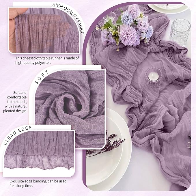 18 Pack Cheesecloth Table Runner 10FT Purple Table Runner Boho Gauze Cheese - Image 3