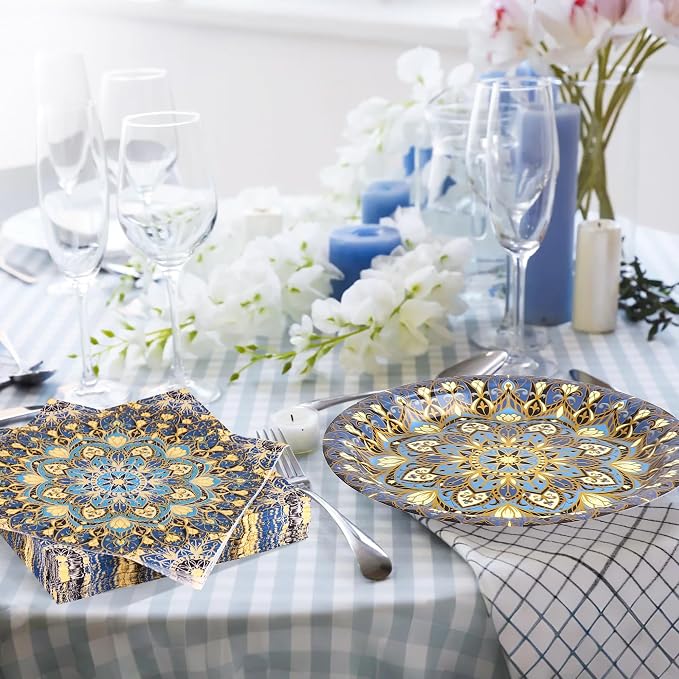 Kochorie 100 Pieces Bohemian Style Paper Plates and Napkins Set Vintage - Image 6