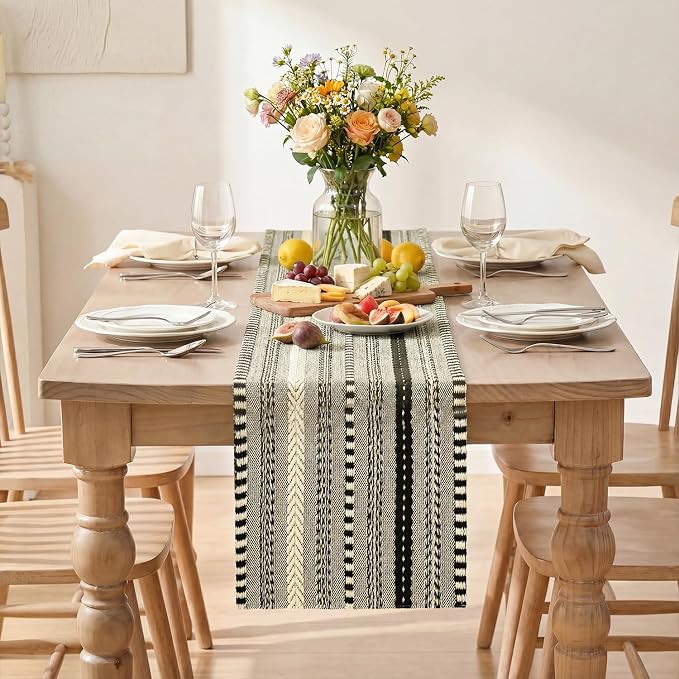 Artoid Mode Black Farmhouse Stripe Braided Table Runner 12x48 Inch | Holiday - Image 2