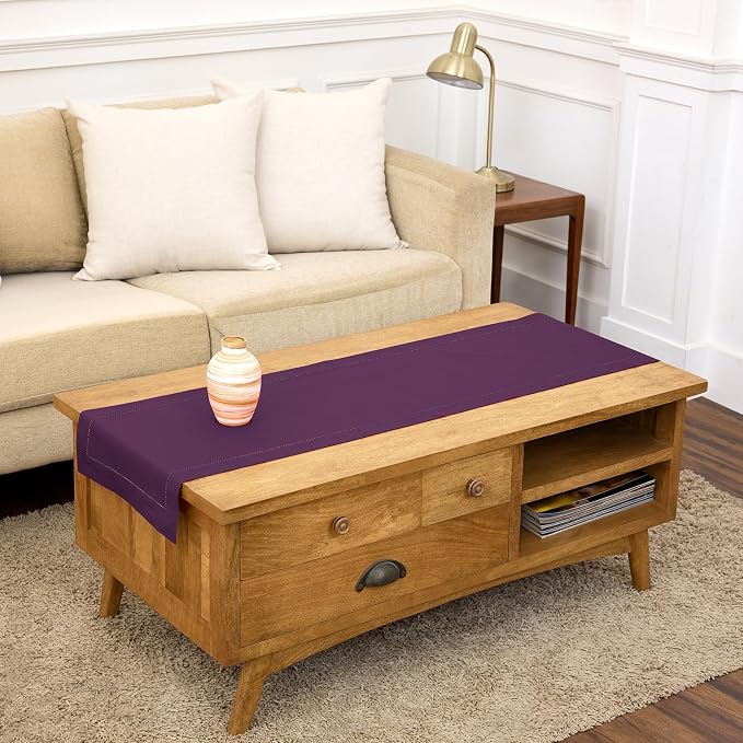 Solino Home Cotton Linen Dining Table Runner Purple Hemstitch, 14 x 48 in | by SolinoHome