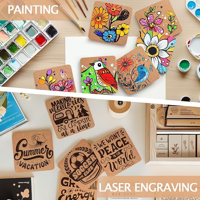 60 PCS Cork Coasters for Laser Engraving, Thick Absorbent Blank Coasters | 4 - Image 5