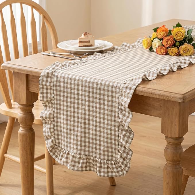 Eternal Beauty 14x120 Gingham Ruffle Table Runner by EternalBeauty