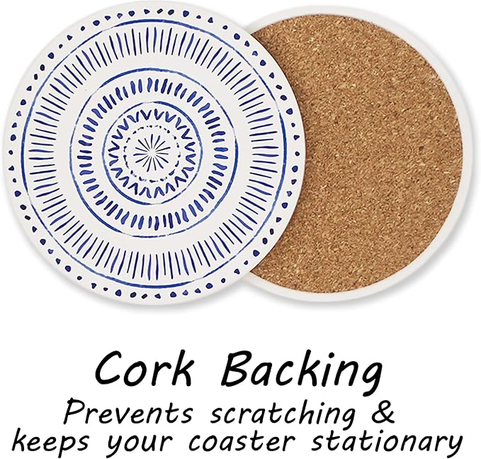 AD Set of 6 Coasters for Drinks Absorbing Round Ceramic Stone Coaster - Image 4