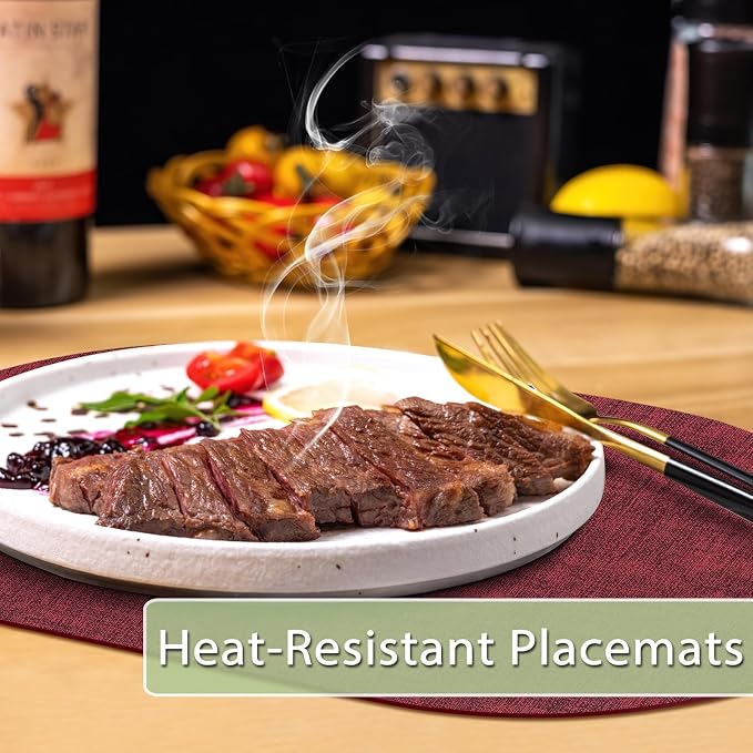 Placemats for Dining Table Set of 8 Non-Slip, Heat Resistant Oval Leather - Image 2