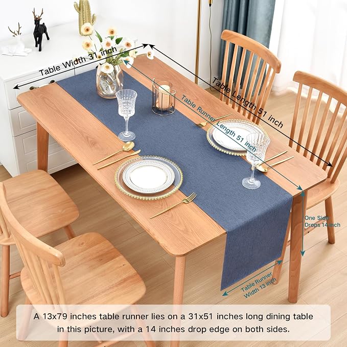 Faux Linen Table Runner Water Resistant 13 x 48 in, Coffee Table Runner - Image 2