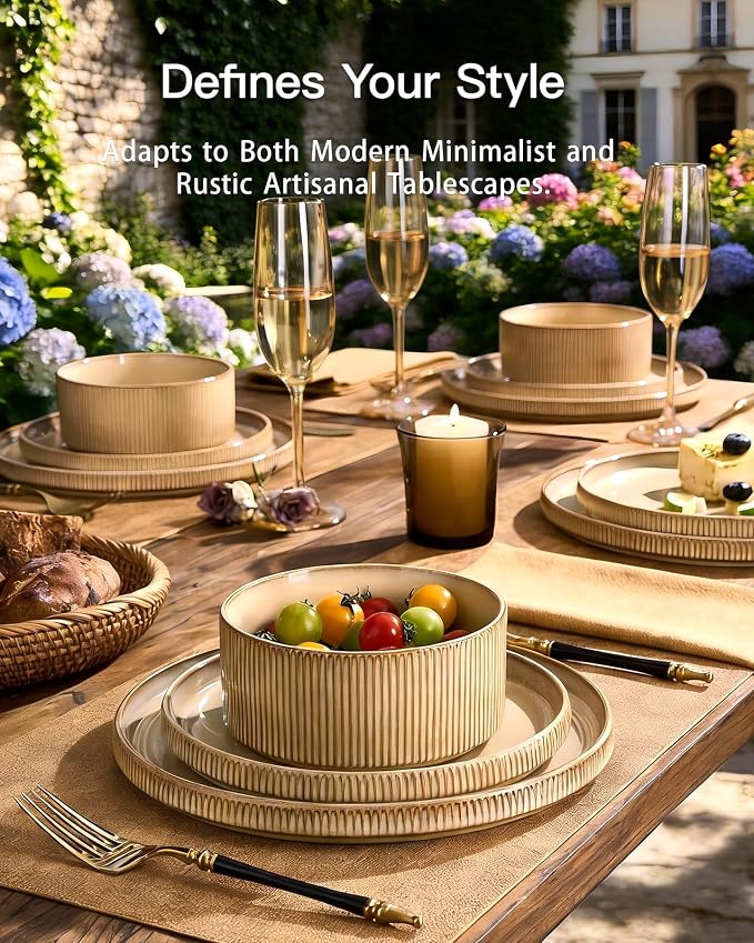 Stoneware Dinnerware Sets for 4, Reactive Glaze, Cream | 12-Piece Everyday - Image 2