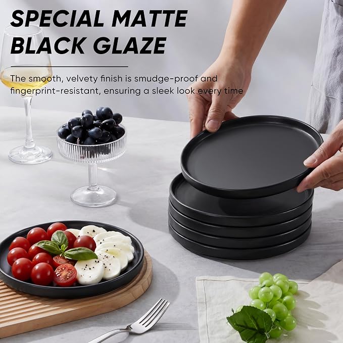 E-far 7.9 Inch Ceramic Dinner Plates, 6-Piece Stoneware Salad Plates, Chip & - Image 5