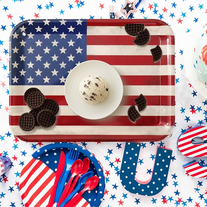 Whaline 3 Pcs Patriotic Serving Trays Vintage American Flag Melamine Platter - Image 5
