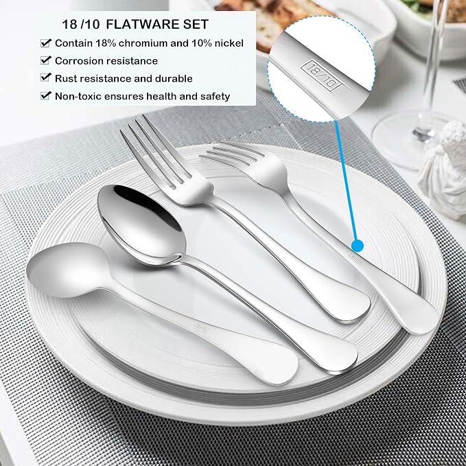 LIANYU 60-Piece 18/10 Stainless Steel Flatware Service - Image 2
