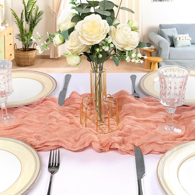 12 Pack 10Ft Peach Cheesecloth Table Runner 23 x 120 Inch | Gauze Rustic Boho - Image 4