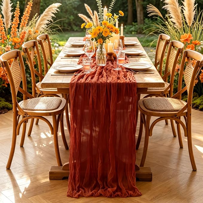 6Pcs Fall Table Runner, 10FT Thanksgiving Cheesecloth Table Runner 35*120inch - Image 8