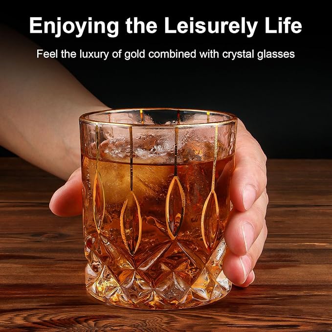 GLASKEY Gold Rim Whiskey Glasses Set of 2, Crystal Old Fashioned Glasses-Luxury - Image 8