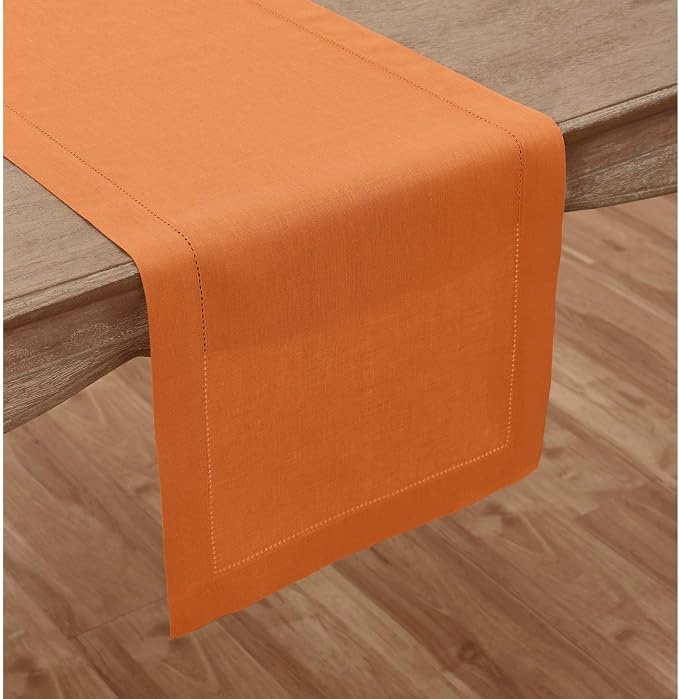 Solino Home 100% Pure Linen Dining Table Runner Pumpkin Woven, 14 x 90 in | - Image 2