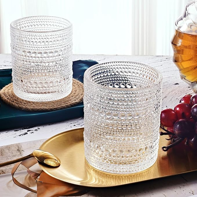 OPAYLY hobnail Drinking Glasses Old Fashion Glass 10oZ rocks glasses Set of 6 - Image 7