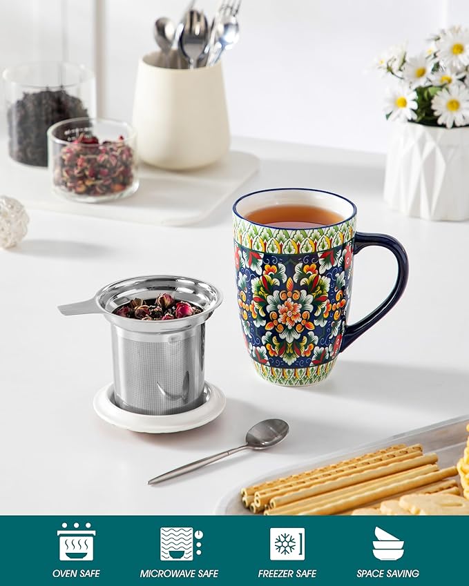 vancasso Ceramic Tea Mug with Infuser and Lid, 18 Ounce Bohemian Loose Leaf Cup - Image 4