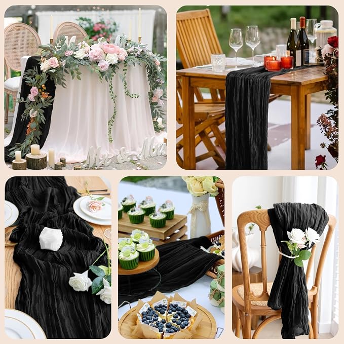 Cheesecloth Table Runner 10FT 2Pcs Black Boho Gauze Sheer Runners | Cheese - Image 7