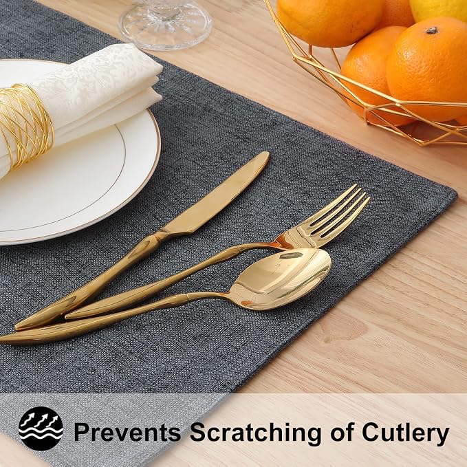 Faux Cotton Linen Placemats Set of 6, Cloth Washable Farmhouse Dining Table Mats - Image 4