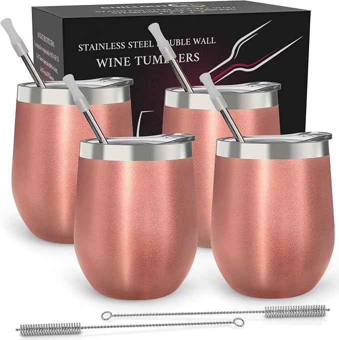 CHILLOUT LIFE 12 oz Stainless Steel Wine Tumblers 4 Pack by CHILLOUTLIFE
