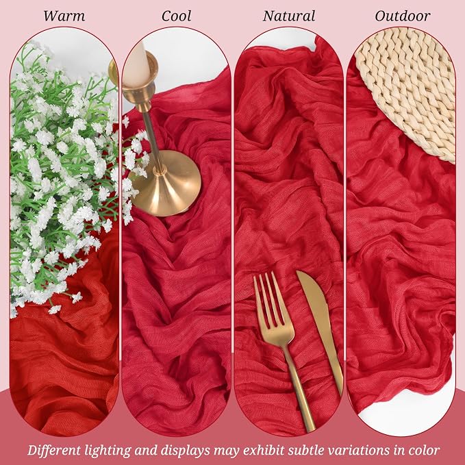 Pesonlook Cheesecloth Table Runner Red, 20 Pack 17.7x108 inch, Long | Rustic - Image 6