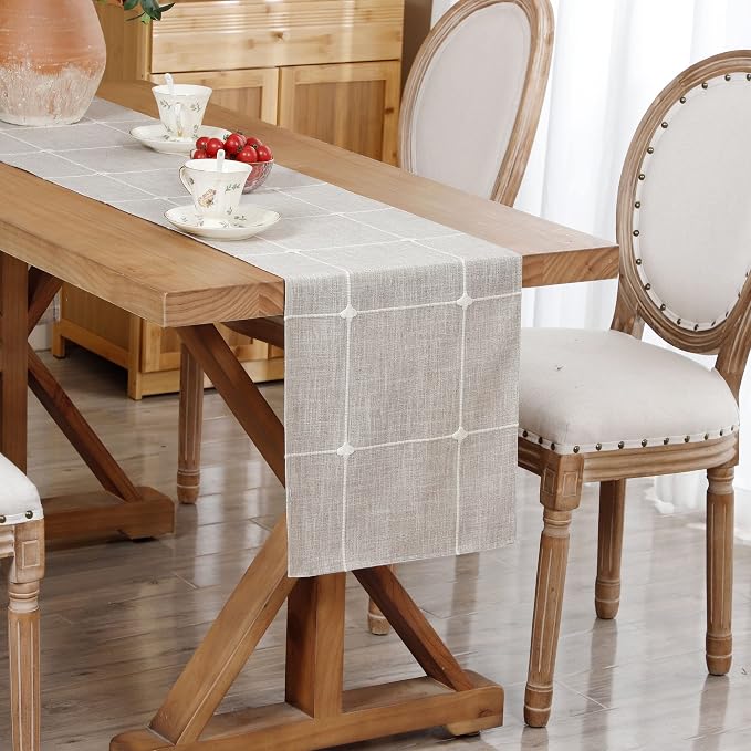 NEWISHER Rustic Embroidered Plaid Cloth Table Runner 60 inches, Farmhouse by Newisher