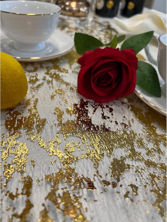 Gold Table Runner 11 Inch x 32 Feet Inches, Glitter Metallic Mesh Table Runner - Image 5