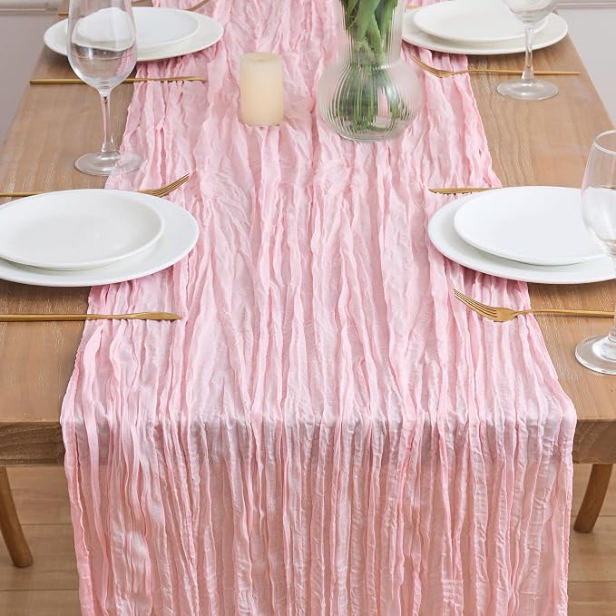 Asee'm 12pcs Blush Pink Cheesecloth Table Runner Summer 10FT Gauze Sheer | Boho - Image 2
