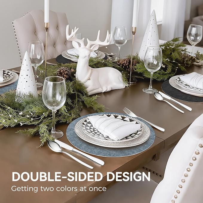 NCUE 13" Faux Leather Round Placemats Set of 4, Reversible Dual-Color | - Image 6